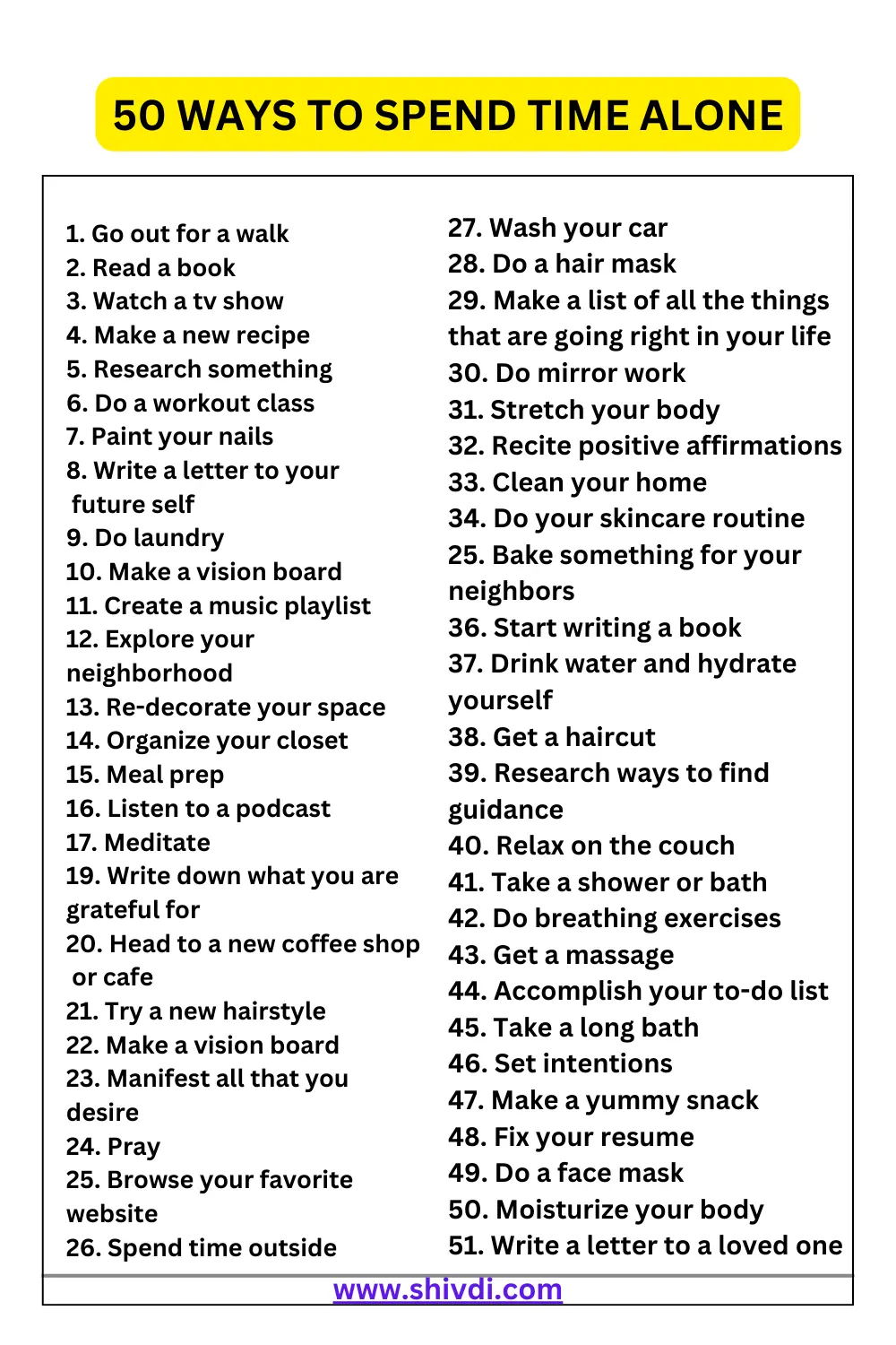 50 Ways to Spend Time Alone